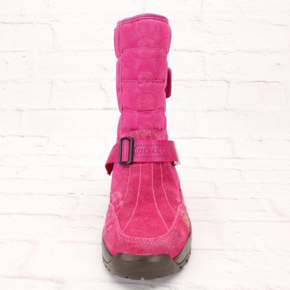 Coach Sharron Mid-Calf Boots Shoes 7M Fuchsia Pink Suede Canvas W/Buckle - Picture 4 of 10